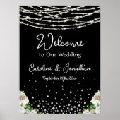 Black Rustic White Roses String Lights Welkom Poster (Voorkant)