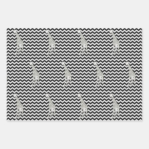 Black Safari Chevron met Pop Art Giraffe Inpakpapier Vel