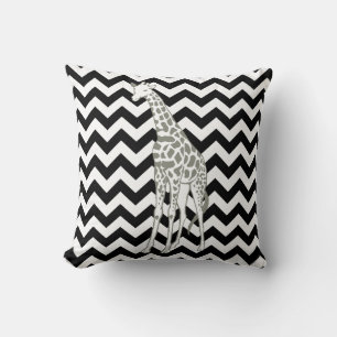 Black Safari Chevron met Pop Art Giraffe Kussen