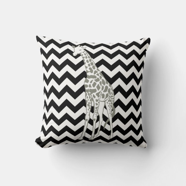 Black Safari Chevron met Pop Art Giraffe Kussen (Voorkant)
