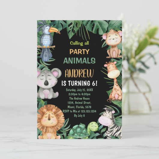 Black Safari Oerwoud Verjaardagsuitnodigingen Kaart (Staand voorkant)