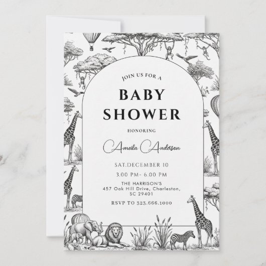 black  Safari Toile De Jouy Boy Baby Shower  Kaart (Voorkant)