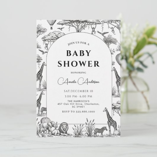 black  Safari Toile De Jouy Boy Baby Shower  Kaart (Staand voorkant)