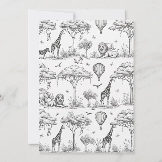 black  Safari Toile De Jouy Boy Baby Shower  Kaart (Achterkant)