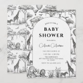 black  Safari Toile De Jouy Boy Baby Shower  Kaart (Voorkant / Achterkant)
