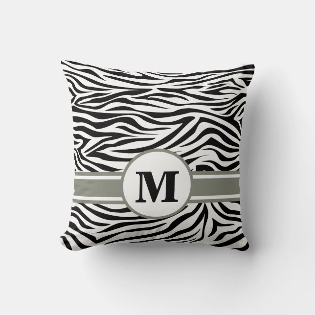 Black Safari Zebra met monogram Kussen (Voorkant)