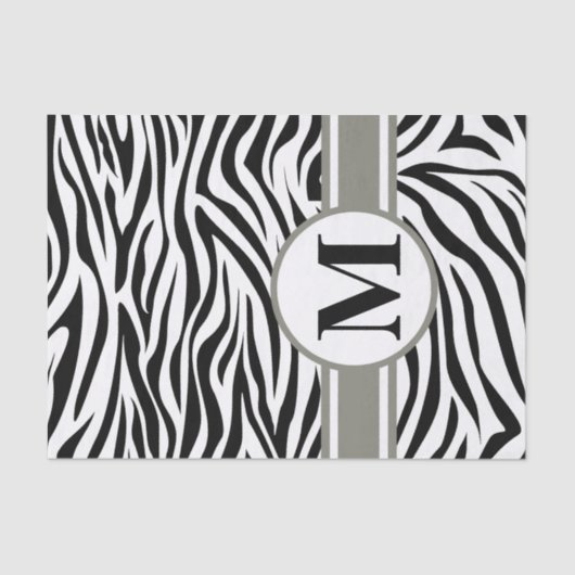 Black Safari Zebra met monogram Tissuepapier (Voorkant)