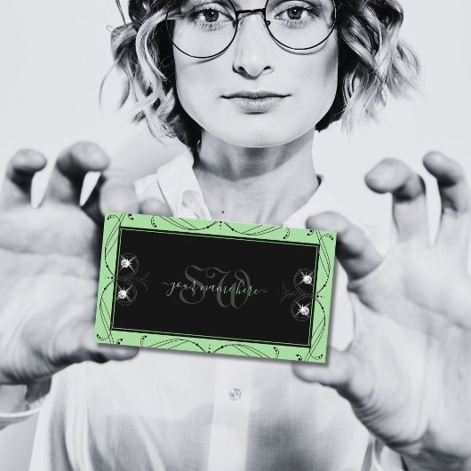 Black Sage Green Sparkle Jewels Ornamenten Initial Visitekaartje