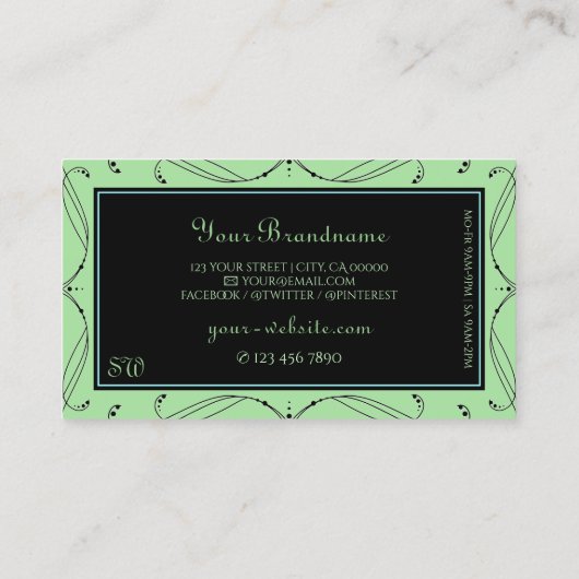 Black Sage Green Sparkle Jewels Ornamenten Initial Visitekaartje (Achterkant)