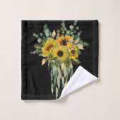 BLACK SAGE GREEN SUNFLOWER BATHROOM TOWEL SET BAD HANDDOEK (Wasdoekje)