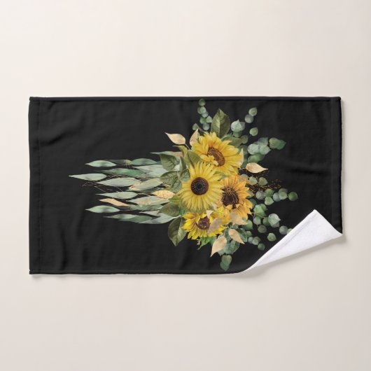 BLACK SAGE GREEN SUNFLOWER BATHROOM TOWEL SET BAD HANDDOEK (Handdoek)