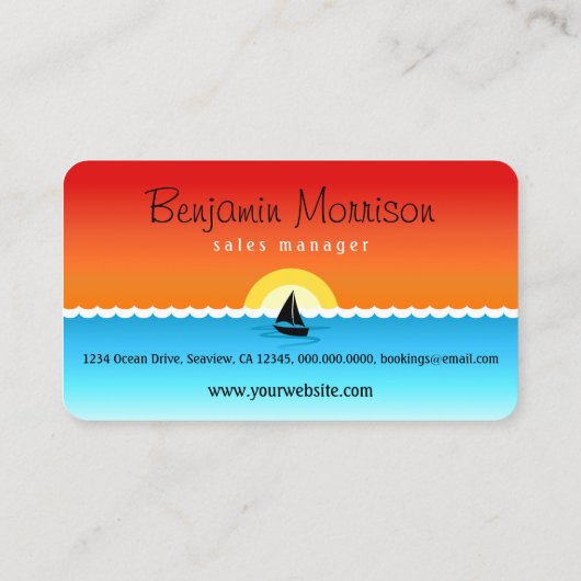 Black Sail Yacht Silhouette Zeilen in de zonsonder Visitekaartje (Achterkant)