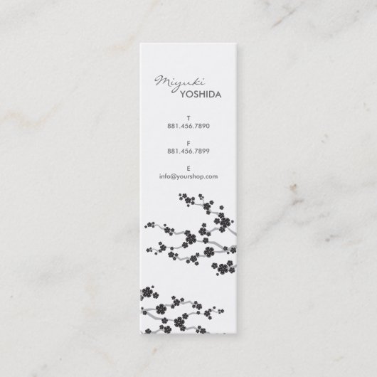 Black Sakura Cherry Blossom Flowers Oriental Zen Mini Visitekaartje (Voorkant)