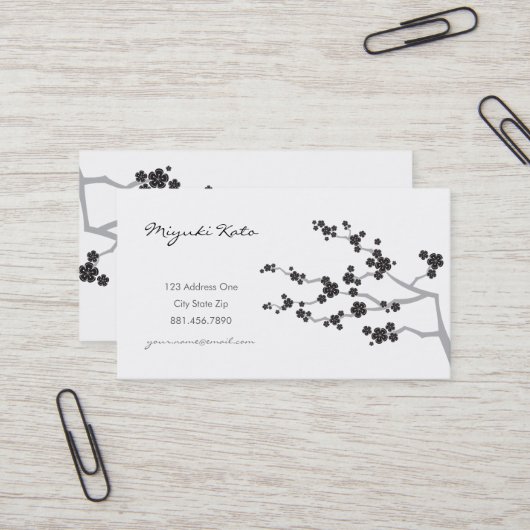 Black Sakura Cherry Blossom Flowers Oriental Zen Visitekaartje (Voorkant / Achterkant in situ)