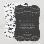 Black Sakura Cherry Blossom Zen Wedding Reception Kaart (Voorkant / Achterkant)