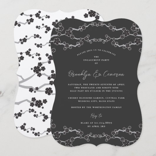 Black Sakura Cherry Blossom Zen Wedding Reception Kaart (Voorkant / Achterkant)
