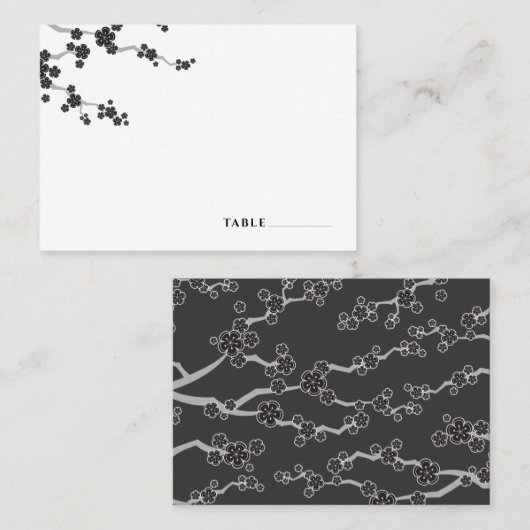 Black Sakura Flowers Cherry Blossom Zen Wedding Plaatskaartje (Voorkant / Achterkant)