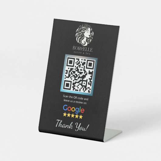 Black Salon Google Review Counter Stand Sjabloon Reclamebord Met Voetstuk (Voorkant)