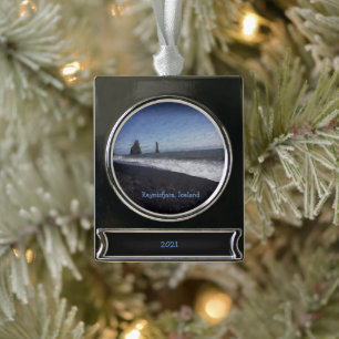 Black Sand Beach, IJslands keramisch decoratief Verzilverd Banner Ornament