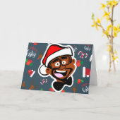 Black Santa Christmas Card Kaart (Gele Bloem)