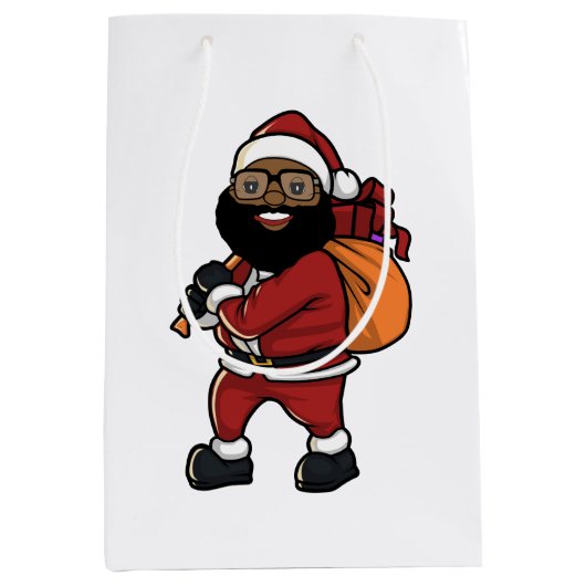 Black Santa Claus Holiday Gift Bag Medium Cadeauzakje (Voorkant)