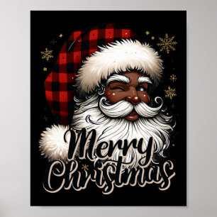 Black-santa claus Merry Christmas Plaid Feestelijk Poster