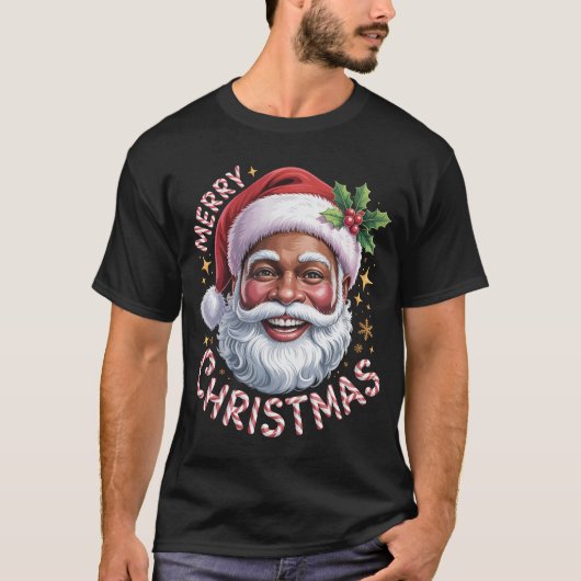 Black Santa Claus Merry Christmas Shirt African Am (Voorkant)