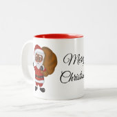 Black Santa Claus Merry-Mok voor kerstmis Tweekleurige Koffiemok (Voorkant links)