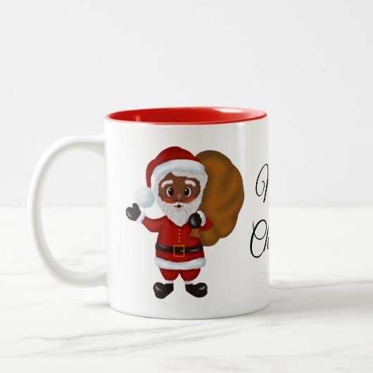 Black Santa Claus Merry-Mok voor kerstmis Tweekleurige Koffiemok (Links)