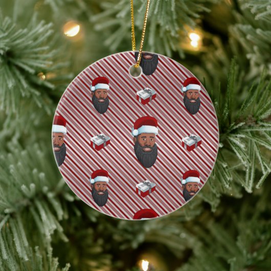 Black Santa Claus Red Striped Keramisch Ornament (Boom)