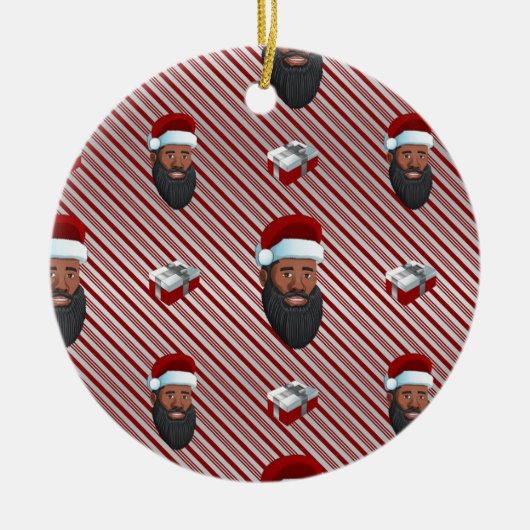 Black Santa Claus Red Striped Keramisch Ornament (Voorkant)