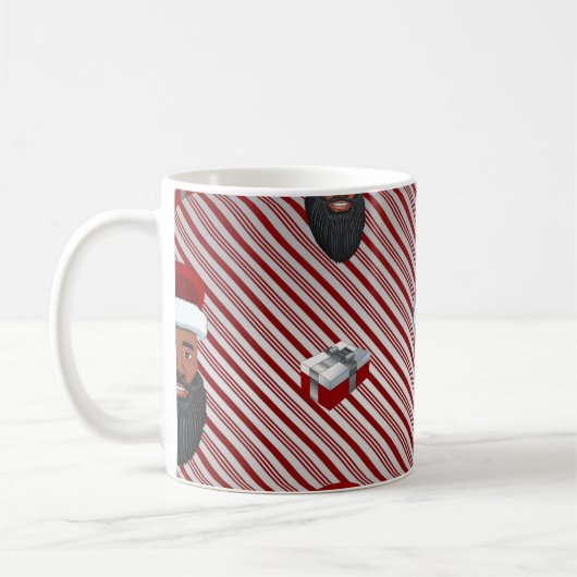 Black Santa Claus Red Striped Koffiemok (Links)