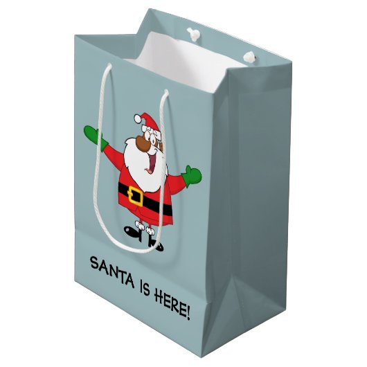 Black Santa Hugs Gift Bag Medium Cadeauzakje (Voorkant Gekanteld)