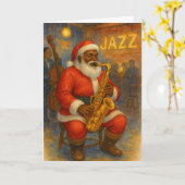 Black Santa Jazz Saxophone Christmas Card Kaart (Gele Bloem)