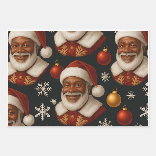 Black Santa Sheets Inpakpapier Vel (Voorkant 2)