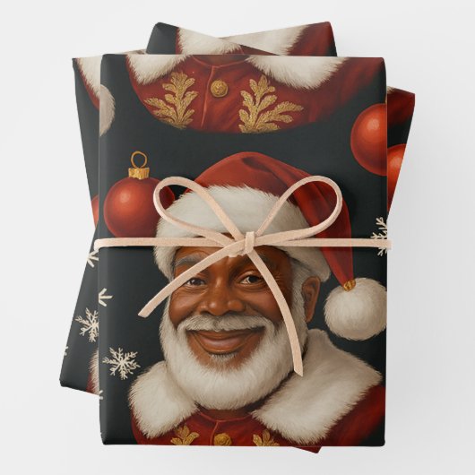 Black Santa Sheets Inpakpapier Vel (In situ)