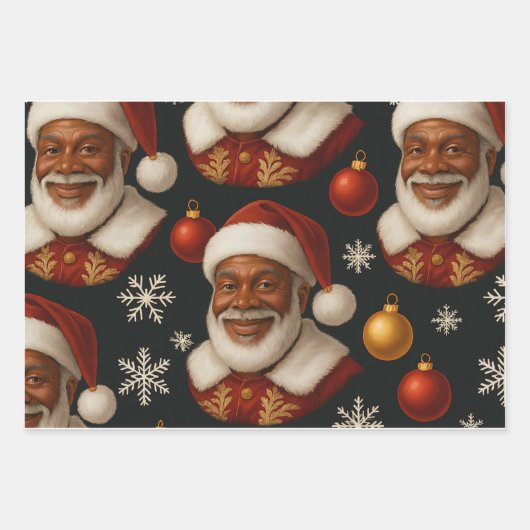 Black Santa Sheets Inpakpapier Vel (Voorkant)