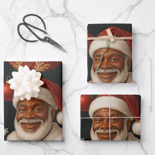 Black Santa Sheets Inpakpapier Vel (Voorkant)
