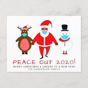 Black Santa Snowman Reindeer Mask Peace Out 2020 Feestdagenkaart