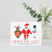Black Santa Snowman Reindeer Mask Peace Out 2020 Feestdagenkaart (Staand voorkant)