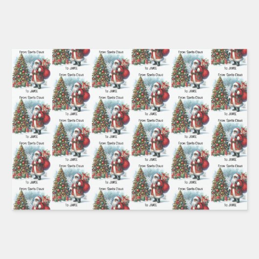 Black Santa Voeg kindernaam toe Schattige Christma Inpakpapier Vel (Voorkant 2)