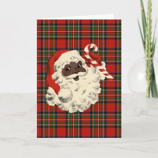 Black Santa with Candy Cane Plaid Feestdagen Kaart (Voorkant)