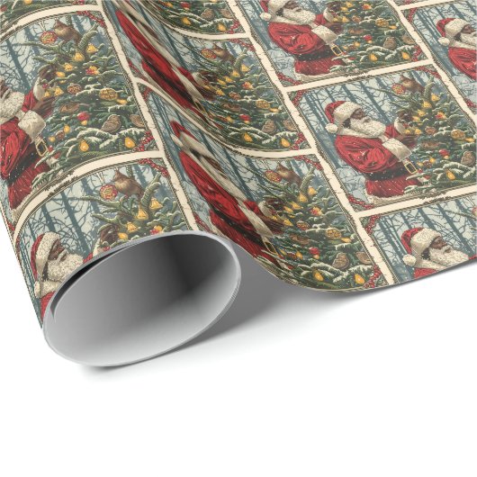 Black Santa's  Bird Holiday Tree Cadeaupapier (Rol Hoek)