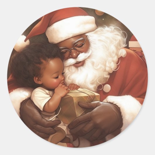 Black Santa's Giving Heart of Joy Ronde Sticker (Voorkant)