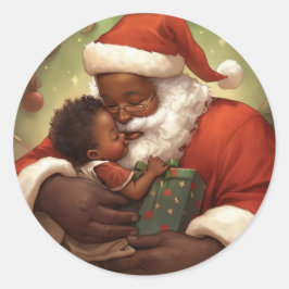 Black Santa's Giving Heart Ronde Sticker