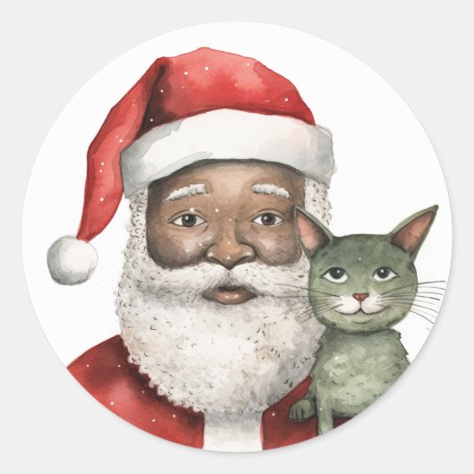 Black Santa's Merry Gifts Ronde Sticker (Voorkant)