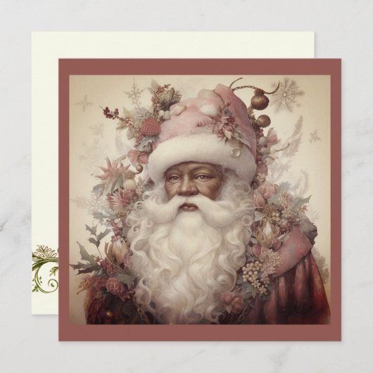 Black Santa's Rococo Look - Roze Bloemen Touch Feestdagenkaart (Voorkant / Achterkant)