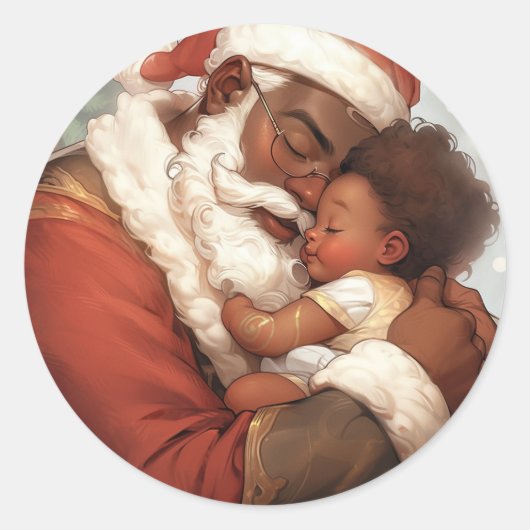 Black Santa's Tender Joy Ronde Sticker (Voorkant)