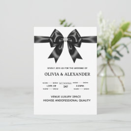 Black Satin Bow Wedding Invitation | Elegant Ribbo Kaart