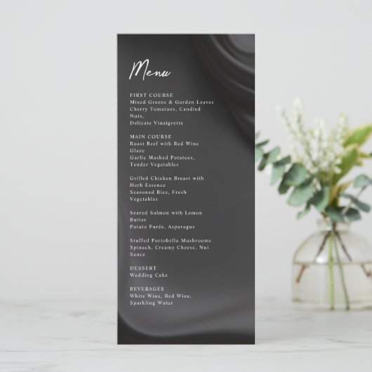 Black satin elegance wedding menu (Staand voorkant)